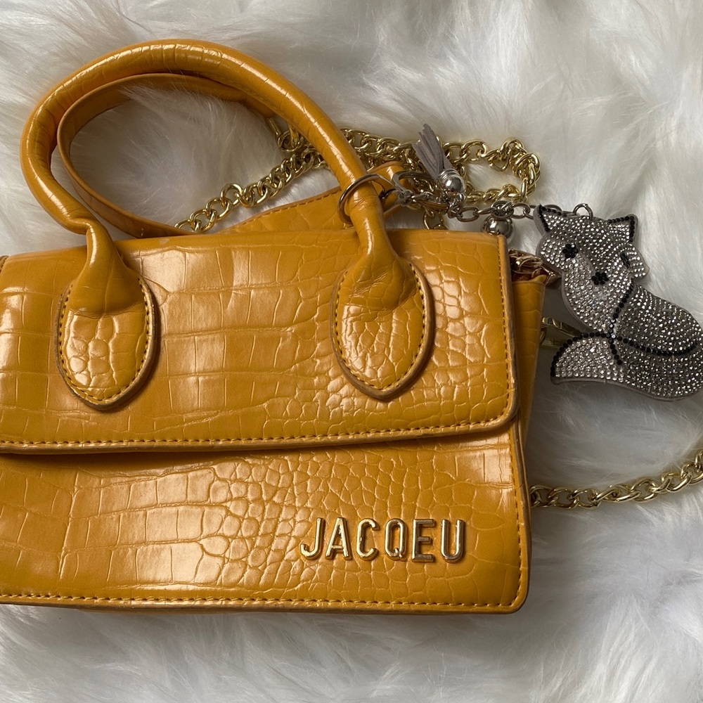 Croc-Embossed Mini Satchel in Mustard